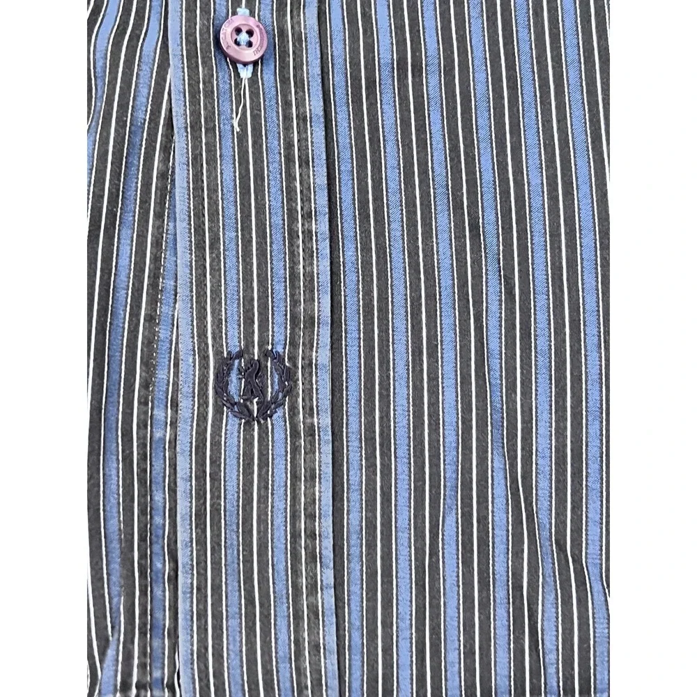 Bugatchi Uomo‎ Men's Long Sleeve Button Down Shirt Size L blue striped EUC